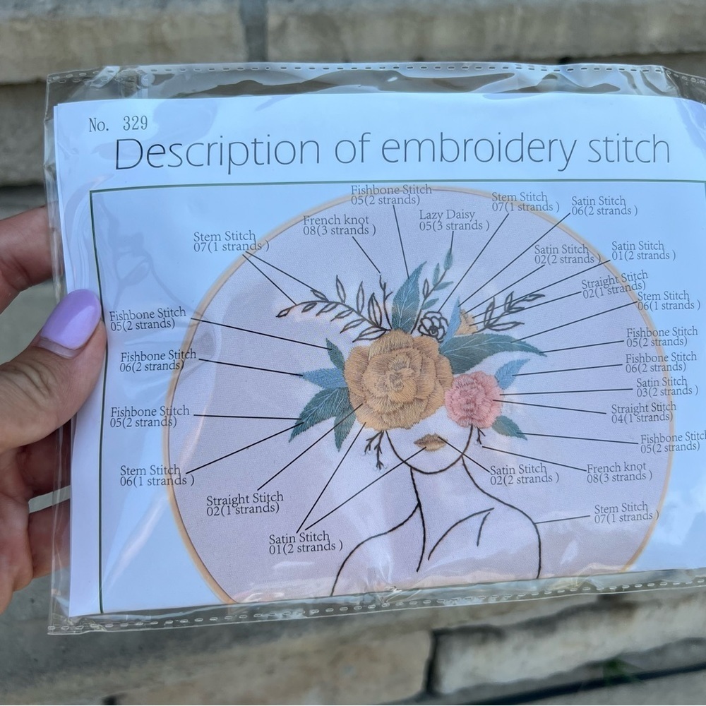 Female face with flower wrest embroidery kit